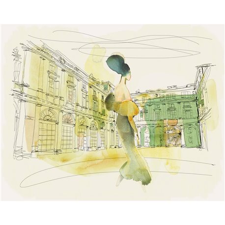 WATERCOLOR AND PALAZZO SERBELLONI, WOMAN IN STYLE AS-17 WATERCOLOR AND PALAZZO SERBELLONI, WOMAN IN STYLE AS-17