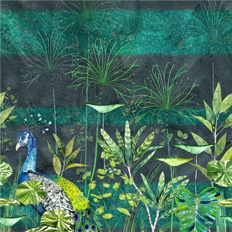 Arjuna Leaf With Peacock Viridian PDG1069-01 Arjuna Leaf With Peacock Viridian PDG1069-01