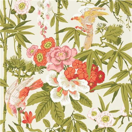 Bamboo and Birds Mandarin Red Olive DWAW217128 Bamboo and Birds Mandarin Red Olive DWAW217128