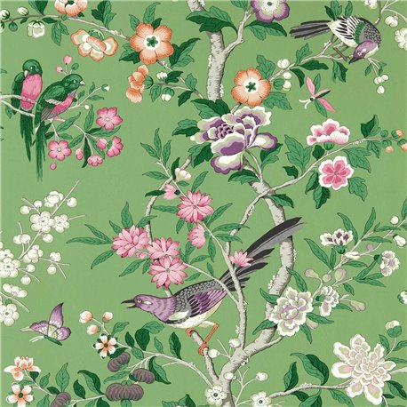 Chinoiserie Hall Chinese Green Lotus Pink DWAW217110 Chinoiserie Hall Chinese Green Lotus Pink DWAW217110