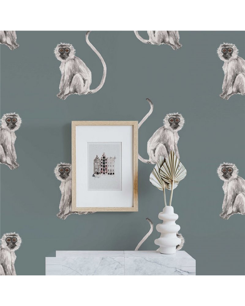 ANIMAL WALLPAPER - FUNKY MONKEY DUSTY TEAL ANIMAL WALLPAPER - FUNKY MONKEY DUSTY TEAL