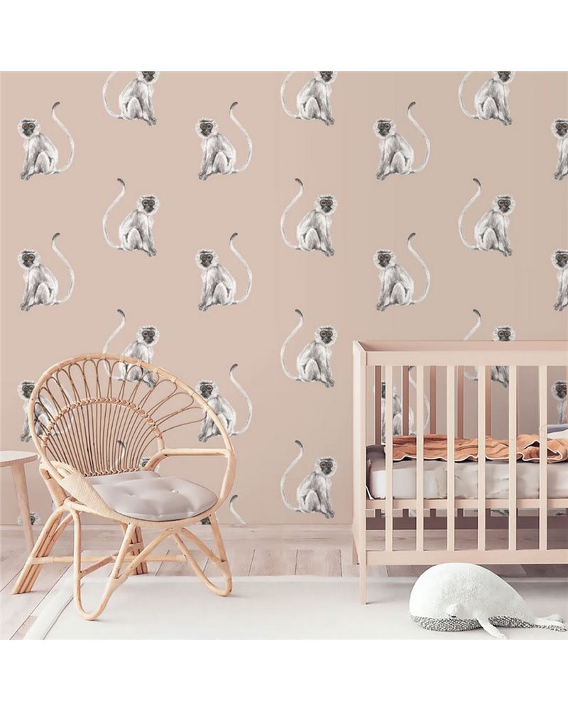 ANIMAL WALLPAPER - FUNKY MONKEY LIGHT BLUSH ANIMAL WALLPAPER - FUNKY MONKEY LIGHT BLUSH