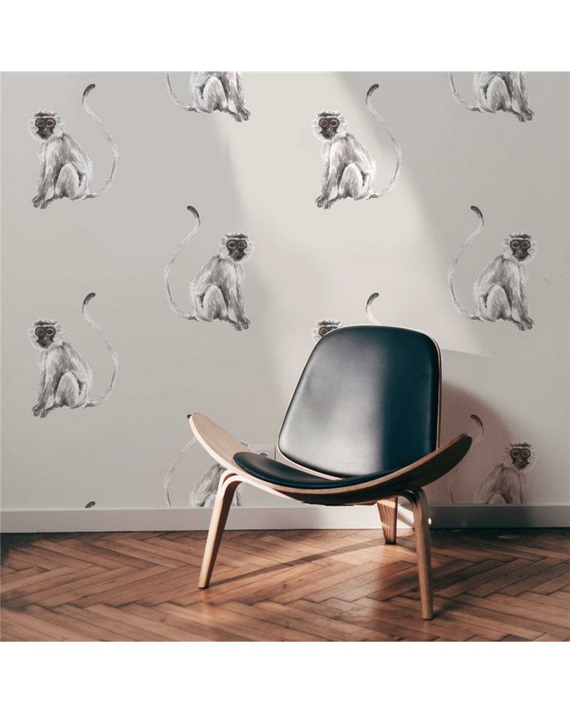 ANIMAL WALLPAPER - FUNKY MONKEY LIGHT GREY ANIMAL WALLPAPER - FUNKY MONKEY LIGHT GREY