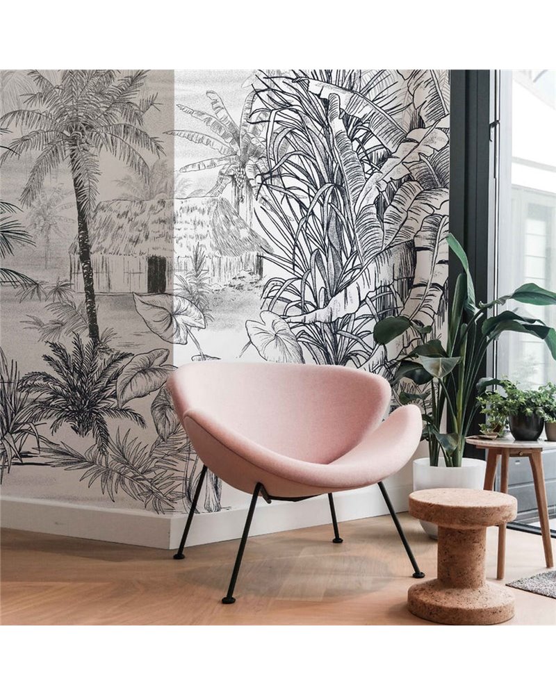 JUNGLE WALLPAPER - RAINFOREST - BLACK-WHITE JUNGLE WALLPAPER - RAINFOREST - BLACK-WHITE