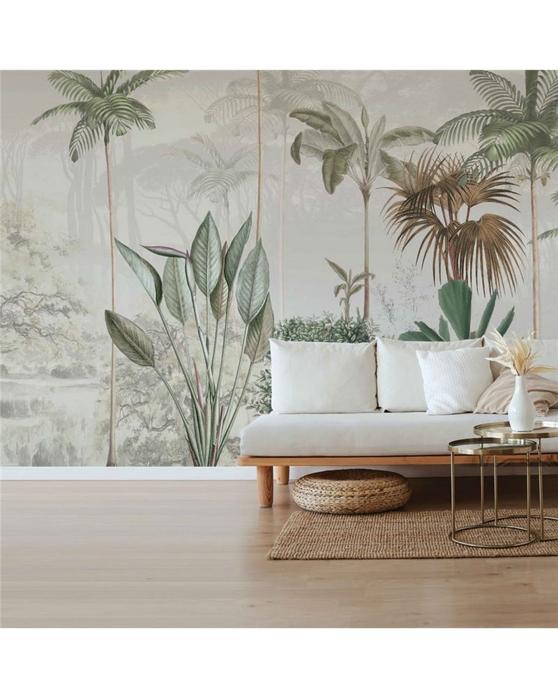 JUNGLE WALLPAPER - TROPICAL WILDERNESS - BEIGE-GREEN JUNGLE WALLPAPER - TROPICAL WILDERNESS - BEIGE-GREEN