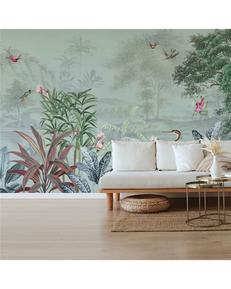 TROPICAL WALLPAPER - SCENIC LANDSCAPE - DUSTY MINT TROPICAL WALLPAPER - SCENIC LANDSCAPE - DUSTY MINT