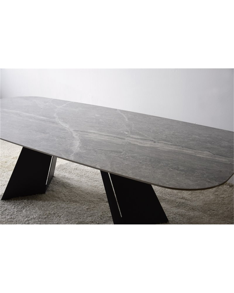 MESA COMEDOR CERAMICO GRIS BLANCO METAL REF. 34AC809