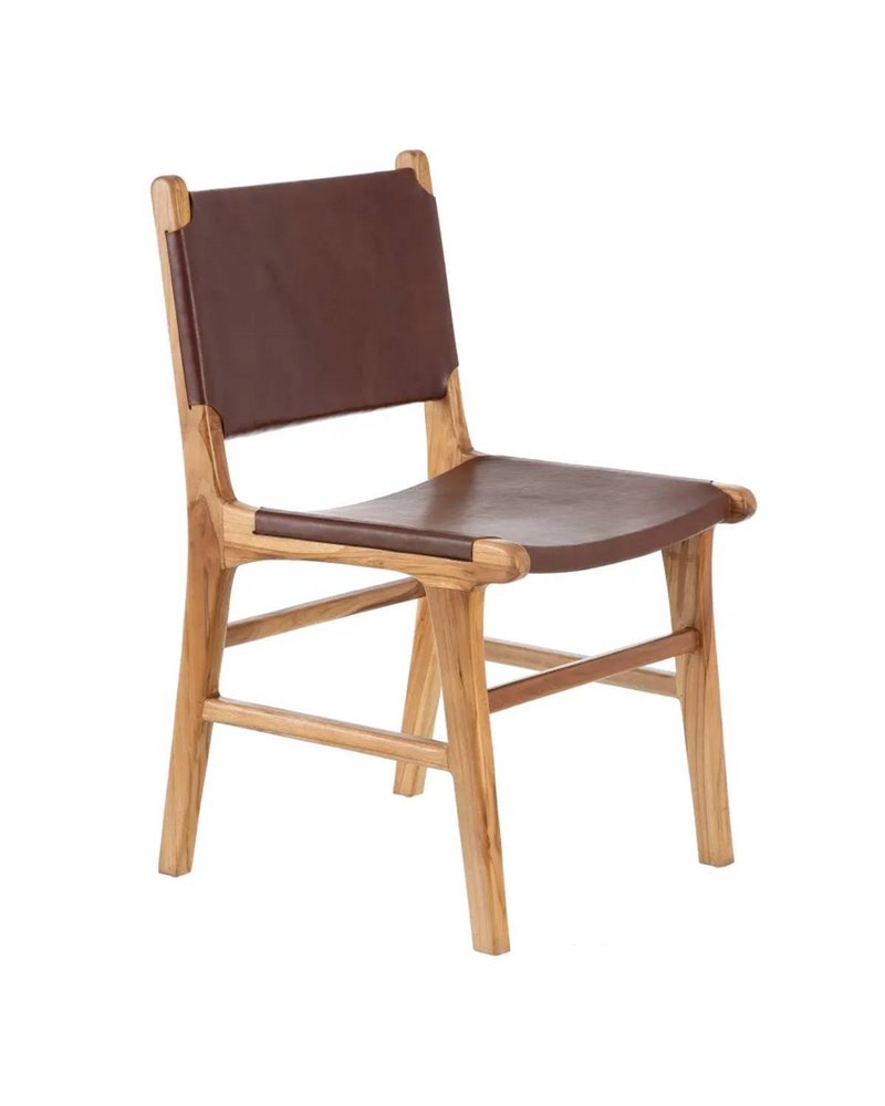SILLA MARRÓN MADERA TECA-PIEL 50 X 52 X 83 CM REF.106882 SILLA MARRÓN MADERA TECA-PIEL 50 X 52 X 83 CM REF.106882