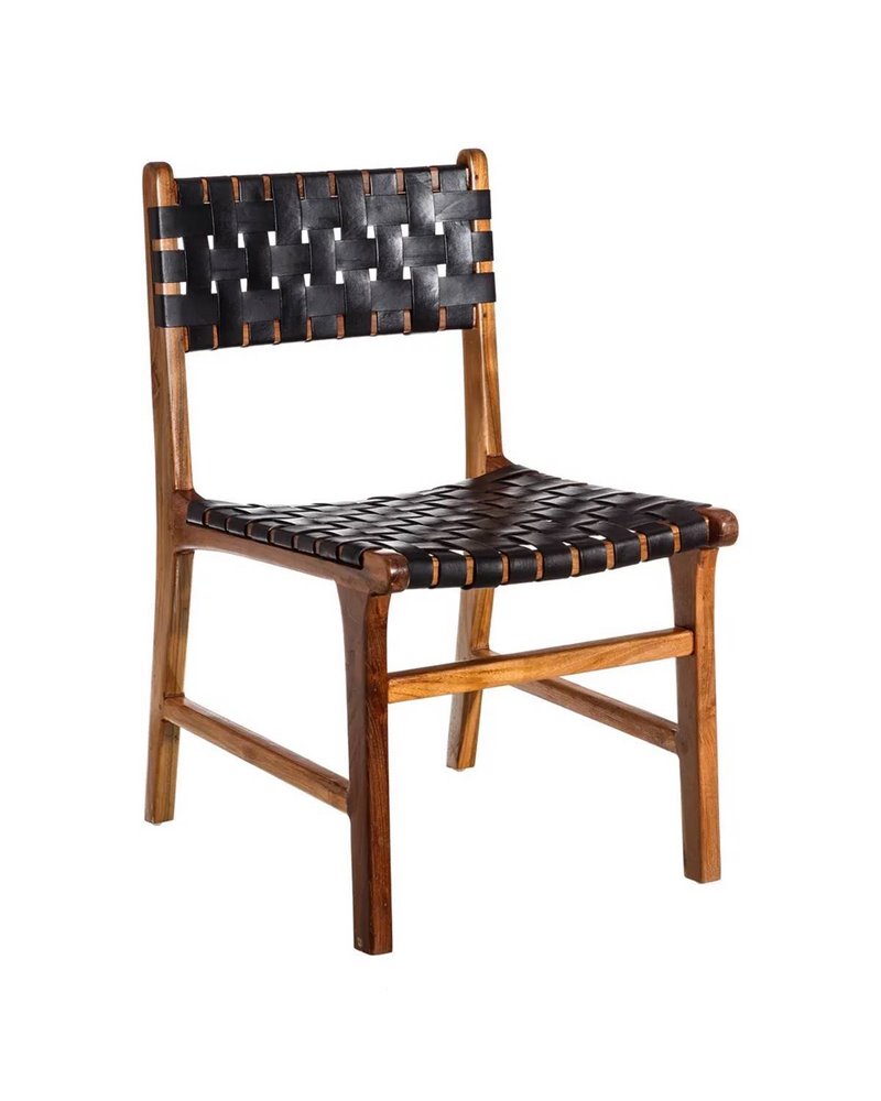 SILLA NEGRO MADERA TECA-PIEL SALÓN 56 X 48 X 80 CM REF.106879 SILLA NEGRO MADERA TECA-PIEL SALÓN 56 X 48 X 80 CM REF.106879