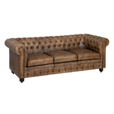 SOFÁ 3 PLAZAS MARRÓN PIEL SALÓN 206 X 85 X 74 CM REF.606276