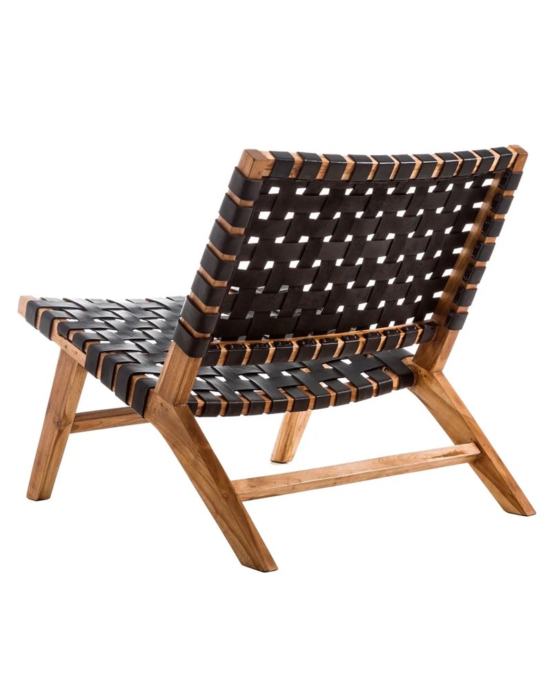 BUTACA NATURAL-NEGRO MADERA TECA-PIEL 87 X 83 X 66 CM REF.120379