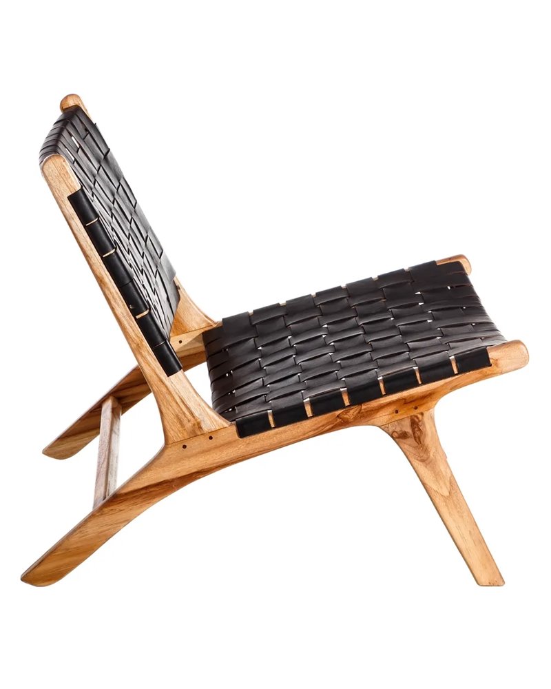 BUTACA NEGRO MADERA TECA-PIEL SALÓN 87 X 83 X 66 CM REF.106880