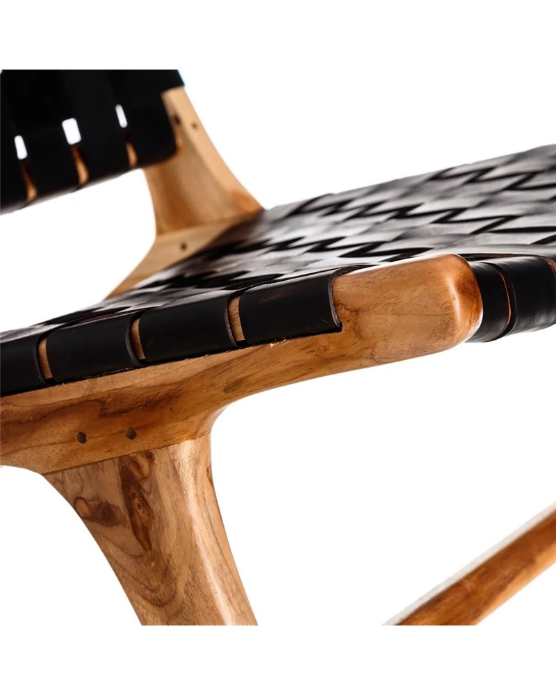 BUTACA NEGRO MADERA TECA-PIEL SALÓN 87 X 83 X 66 CM REF.106880