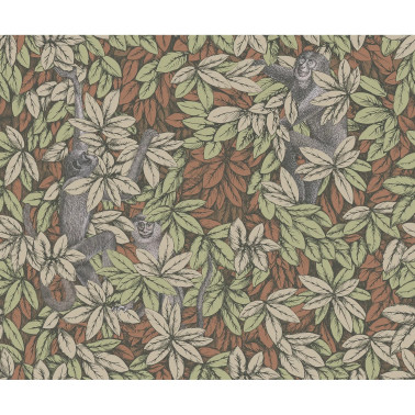 Foglie e Scimmie Olive & Orange 123-10047