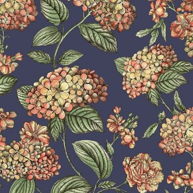 Ramo di Ortensia Coral On Dark Blue 123-8040