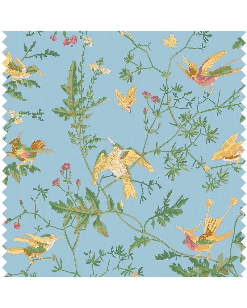Hummingbirds Cotton Buttercup Yellow On Cornflower Blue F125-3011 Hummingbirds Cotton Buttercup Yellow On Cornflower Blue F125-3011