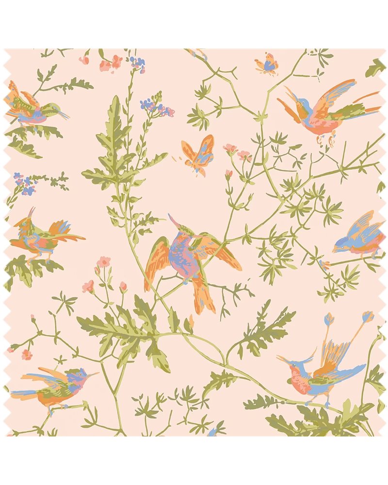 Hummingbirds Cotton Tangerine & Olive On Blush F125-3010 Hummingbirds Cotton Tangerine & Olive On Blush F125-3010