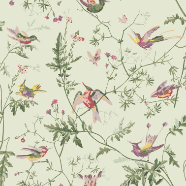 Hummingbirds Multi Old Olive On Eau Du Nil 100-14070