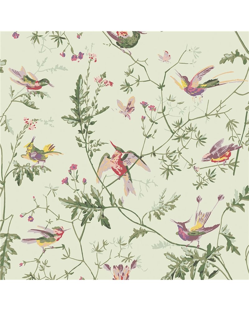 Hummingbirds Multi Old Olive On Eau Du Nil 100-14070 Hummingbirds Multi Old Olive On Eau Du Nil 100-14070