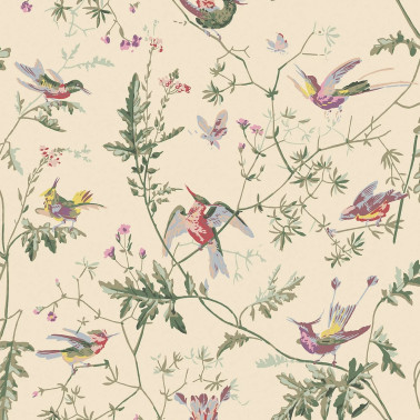 Hummingbirds Classic Multi & Old Olive On Cream 100-14071