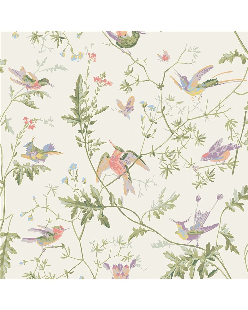 Hummingbirds Soft Multi Olive Green On White 100-14067 Hummingbirds Soft Multi Olive Green On White 100-14067