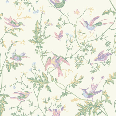Hummingbirds Blush Sage & Mulberry On Cream 124-1001