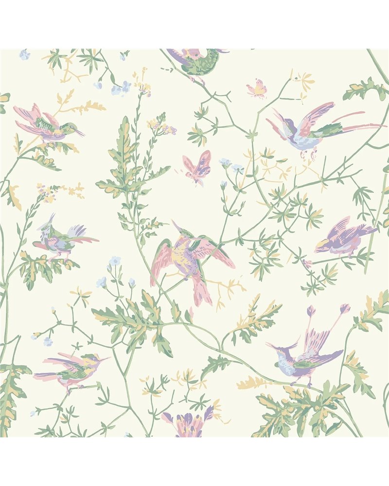 Hummingbirds Blush Sage & Mulberry On Cream 124-1001 Hummingbirds Blush Sage & Mulberry On Cream 124-1001