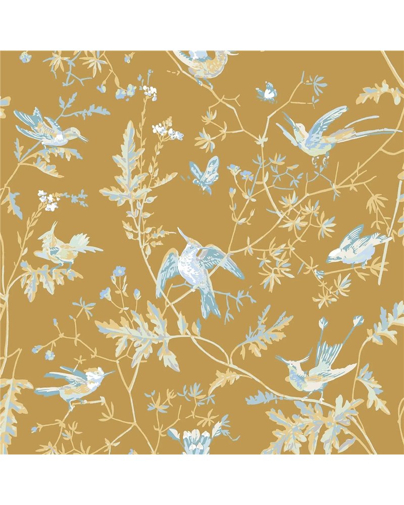 Hummingbirds Ice Blue On Metallic Gold 124-1006 Hummingbirds Ice Blue On Metallic Gold 124-1006