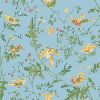 Hummingbirds Buttercup Yellow On Cornflower Blue 124-1004