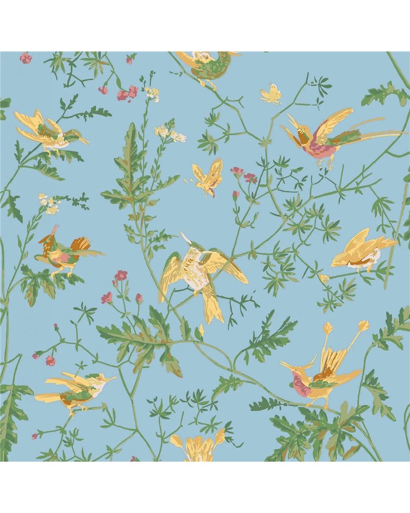 Hummingbirds Buttercup Yellow On Cornflower Blue 124-1004 Hummingbirds Buttercup Yellow On Cornflower Blue 124-1004