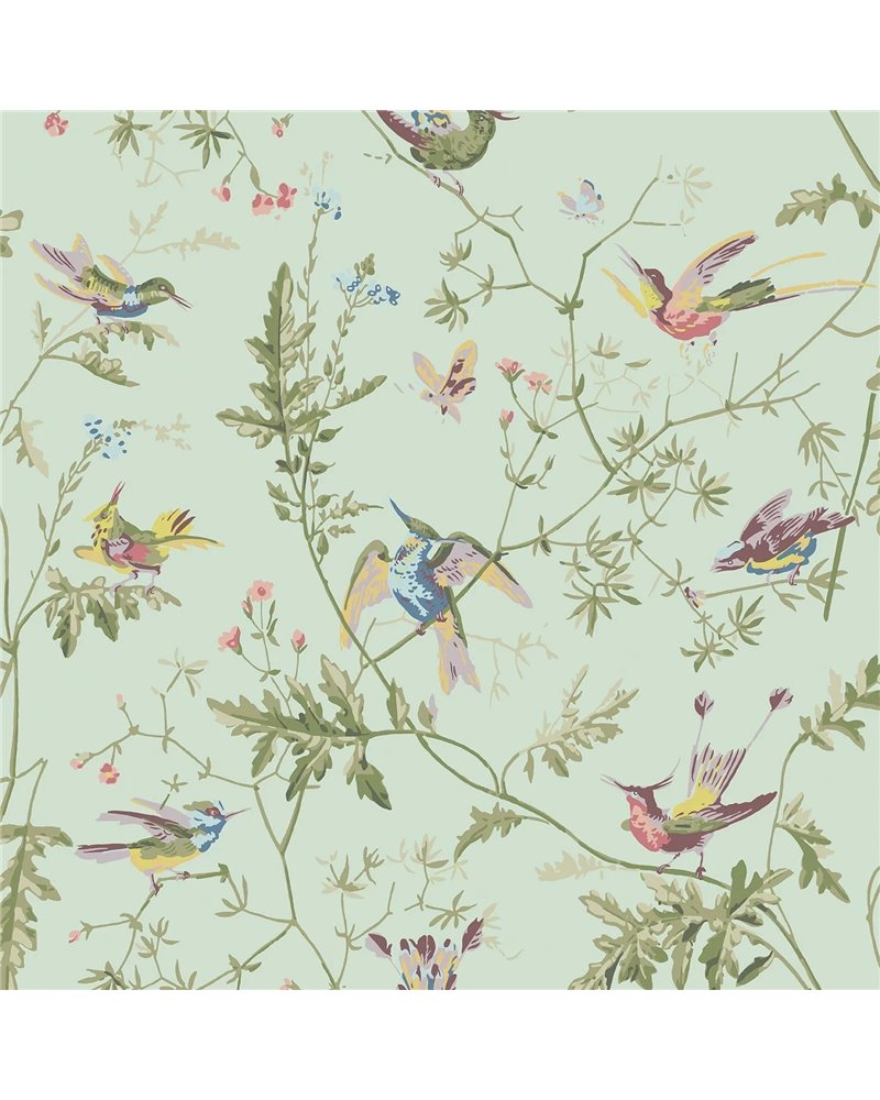 Hummingbirds Multi Old Olive On Duck Egg Mica 124-1007 Hummingbirds Multi Old Olive On Duck Egg Mica 124-1007