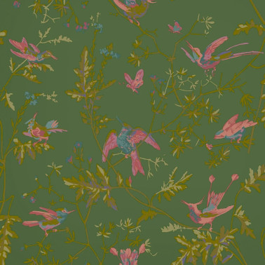 Hummingbirds Fuchsia On Racing Green 124-1005