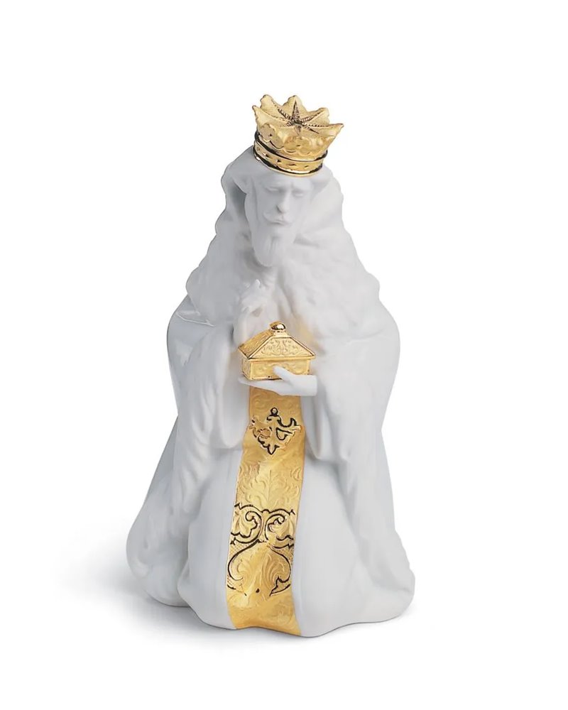 Figura Rey Gaspar en Belén. Lustre oro Figura Rey Gaspar en Belén. Lustre oro