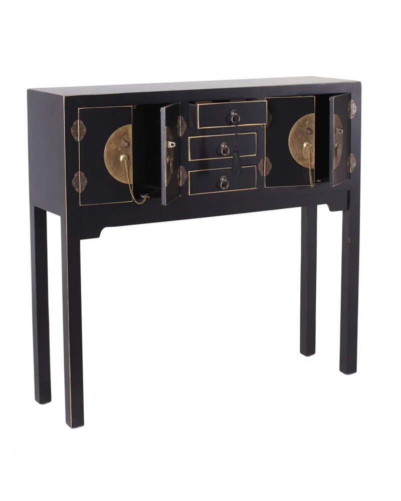 CONSOLA 4 PUERTAS Y 3 CAJONES NEGRO 95 X 26 X 90 CM