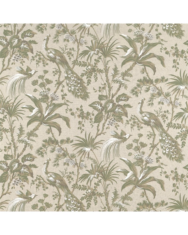 Peacock Toile Green and Natural AF57832 Peacock Toile Green and Natural AF57832